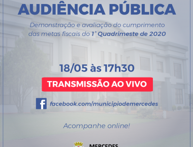 Audiência Pública referente ao 1° quadrimestre de 2020 será realizada online